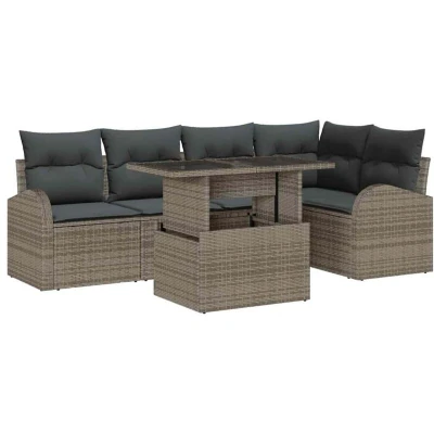Image of vidaXL 6 Piece Garden Sofa Set with Cushions Grey Poly Rattan