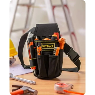 Image of Baffect Canvas Tool Pocket Pouch Belt Small Bag with Adjustable Nylon Heavy Duty Professional Waist Work for Electricians Technician Black