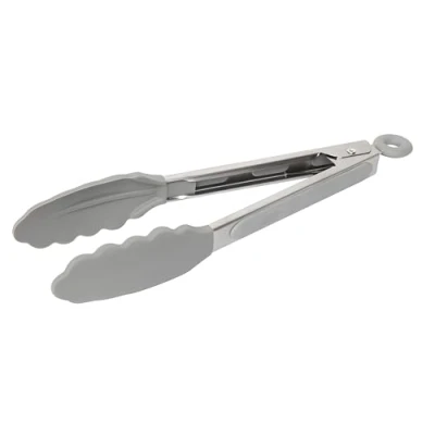 Image of Wiltshire Silicone Kitchen Tongs 23cm, Heat Resistant, Non Stick Scratch Cookware Safe, Scalloped Function Head, Locking Mechanism, Stainless Steel with Slip Handle, 23x7x4cm, Grey &amp; Silver