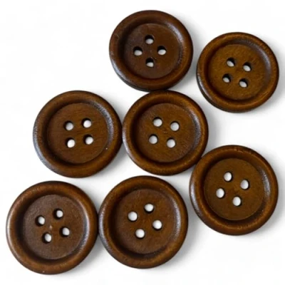Image of KnitForLess 20mm Brown Wooden Buttons 4 Hole Round Rim Cardigans Knitting Sewing (50)