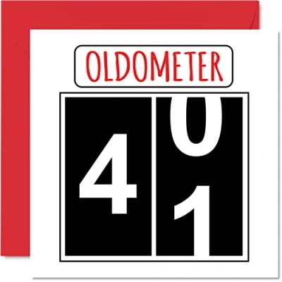 Image of Fun 41st Birthday Cards for Men Woman Oldometer Happy Card Dad Mum Brother Sister Grandad Nanny Grandma Uncle Auntie, 145mm x Greeting Cards,