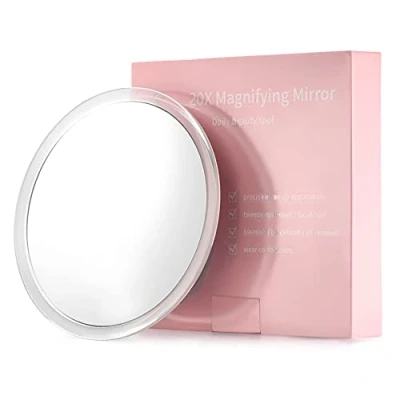 Image of SANTOO 20X Magnifying Mirror with 3 Mounting Suction Cups 6 Inch Use for Makeup Pluck Eyebrows Tweezing Blackhead Removal Perfect Travel &amp; Home