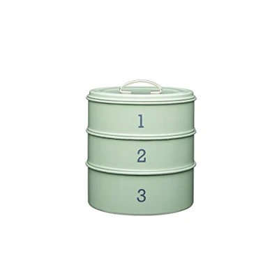 Image of KitchenCraft Living Nostalgia 3 Tier Airtight Metal Cake Storage Tin, 22 x 27 cm (8.5&quot; 10.5&quot;) English Sage