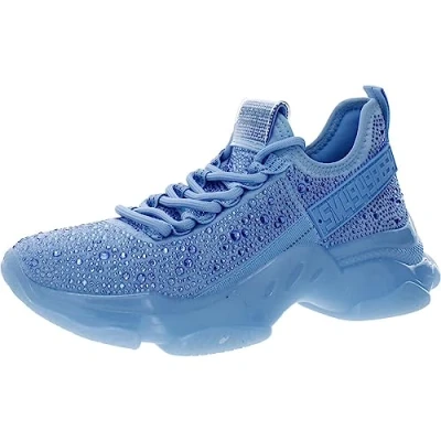 Image of Steve Madden Women&#039;s Maxima Sneaker, Blue Rhinestone, 4 UK
