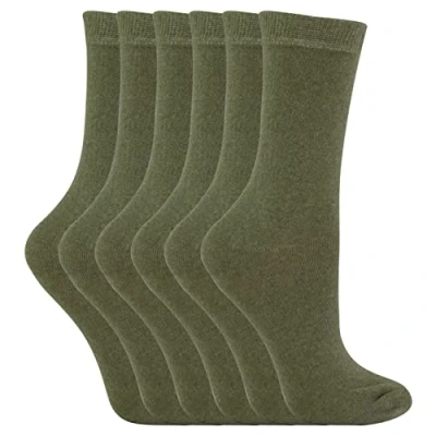 Image of Sock Snob 6 Pairs Kids Boys Girls Unisex Mid Calf Solid Color Casual Cotton Dress Socks (9 12 UK, Khaki Green)