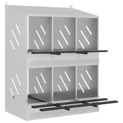 Image of vidaXL Galvanized Metal Chicken Nesting Box 6 Compartment Egg Laying Hen House with Perch and Ventilation Indoor/Outdoor 80x79x109.5 cm