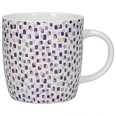 Image of KitchenCraft China 425ml Barrel Shaped Mug, Geo Square