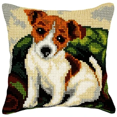 Image of Orchidea Cushion Cross Stitch Kit Dog Printed Canvas 4.5 Count for Adults 9527