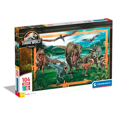 Image of Clementoni 23770 Supercolor Puzzle Jurassic World 104 Maxi Pieces, Jigsaw For Kids Age 4, Cartoon, Made In Italy