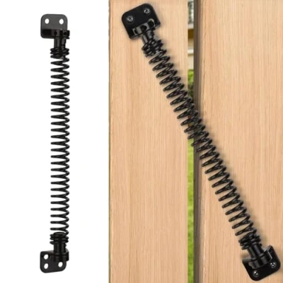 Image of Homezone® Vintage Style 10&quot; Black Galvanised Plain Ring Gate Latch Garden Lock Shed Door Catch with Fittings (Gate Spring)