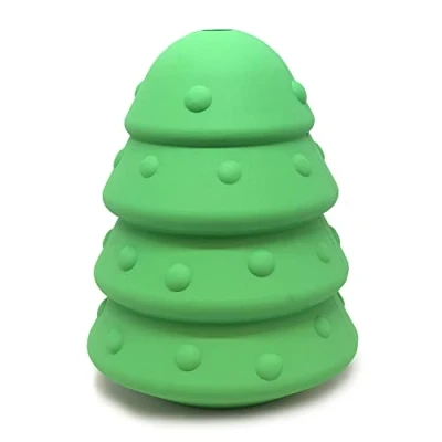 Image of SodaPup MuttsKickButt Christmas Tree Durable Dog Treat Dispenser &amp; Chew Toy Made in USA from Non Toxic, Pet Safe, Food Safe Natural Rubber for Mental Stimulation, Problem Chewing, Calming More