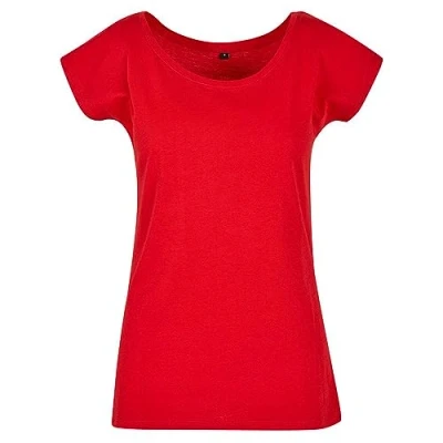 Image of Build your Brand Women&#039;s Ladies Wide Neck Tee T Shirt, Cityred,