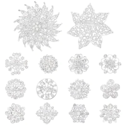 Image of kilofly 14pc Bridal Rhinestone Crystal Flower Bouquet Corsage Wedding Brooch Pin