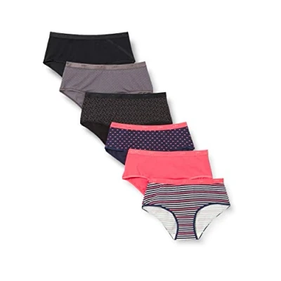 Image of DIM Women&#039;s Les Pockets Cotton Comfort x6 Brief, Black/White/Pink/Grey, S