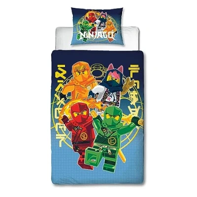 Image of Character World Official Lego Ninjago Single Duvet Cover Set True Design Reversible 2 Sided Bedding Including Matching Pillow Case Bed Polycotton