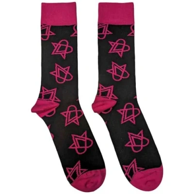 Image of Rock Off officially licensed products Him Mini Pink Heartagrams Ankle Socks Size UK 7 11, Black, 11