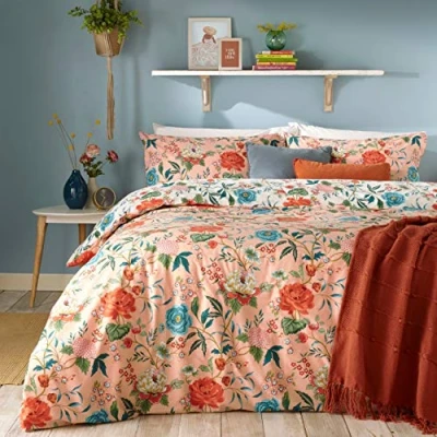 Image of furn. Azalea Floral Reversible Duvet Cover Set Pink Cotton Size Single