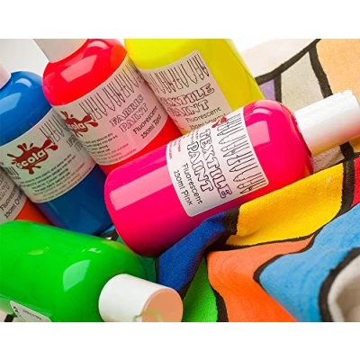 Image of Scola Textile Fabric Paint, 6 Assorted Fluorescent Colours, 150ml Bottles, School Supplies, Art and Crafts Projects, Children&#039;s Craft Ideal for Kids