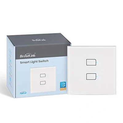 Image of BroadLink Smart Touch Wall Light Switch, 2 Gang Single Live Wire Compatible with Alexa, Google Home and IFTTT, Hub Required (No Hub)
