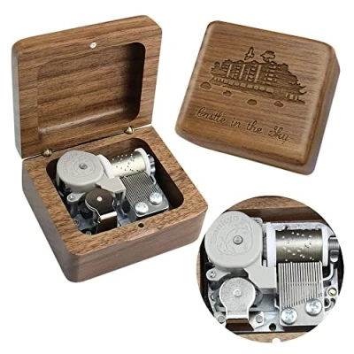Image of Sinzyo Music Box Vintage Wood Carved Mechanism Musical Boxs Gift For Birthday Valentine&#039;s Day Christmas Day(Castle in The Sky Walnut Box)