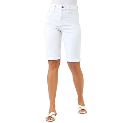 Image of Roman Originals Denim Shorts for Women UK Ladies Knee Length Stretch Jean Cropped Jeggings Turn Up Hem Cut Off Summer High Waisted Smart Fitted Lightweight Casual Holiday White Size 20