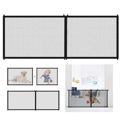 Image of Safety Gate Barrier for Dogs, Dog 180 x 72 cm Dogs Indoor Folding Stairs and Doors Hallways Kitchens, Black, 1 Piece