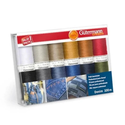 Image of Gütermann Assorted Colours Denim (100m) Sewing Thread Set 12 Pieces