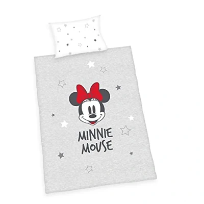 Image of Herding Disney&#039;s Minnie Mouse Bedding Set, Pillowcase 40 X 60 Cm With Hotel Cover, Duvet Cover 100 135cm Easy Zip, 100% Cotton/Linen