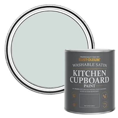 Image of Rust Oleum Light Grey Scrubbable Kitchen Cupboard Paint in Satin Finish Dove 750ml