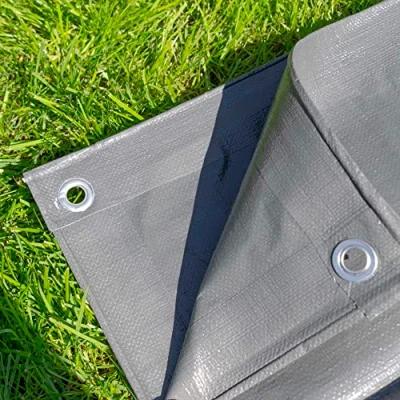Image of Heavy duty gray waterproof tarpaulin/ground sheet,uv resistant,reinforced hems and corners,eyelets every 1m, (5m x5m)