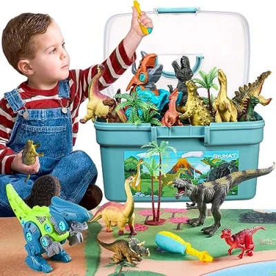 Image of GIUHAT Dinosaur Figure with Play Mat and Take Apart Toys, Kids Toys for 3 2 4 5 6 7 8 Year Old Boys Christmas Xmas Gifts Age Dinosaurs
