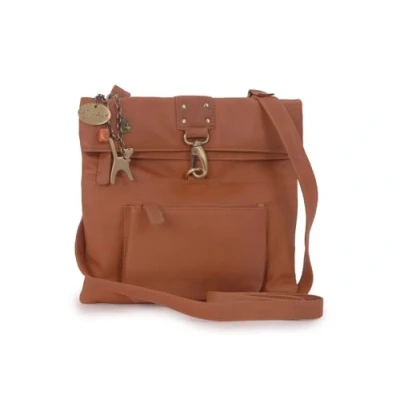 Image of Catwalk Collection Handbags Women&#039;s Leather Anti Theft Cross Body Bag Small Messenger Adjustable Shoulder Strap DISPATCH Tan
