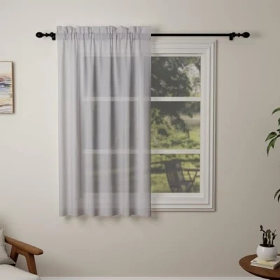 Image of Pacok Darkgray Voile Curtains, 45 Drop Net Curtain for Windows, Rod Pocket Sheer Panel Curtains Living Room Kitcken Bedroom W56xL45 Inch(Darkgray, 142 x 114cm)