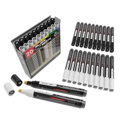 Image of TOOLI ART Black And White Acrylic Paint Markers Pens Set For Rock Painting, Canvas, Mugs, Metal, Glass Paint, Fabric, Wood, DIY. Non Toxic, Quick Dry,Waterbased (MEDIUM)