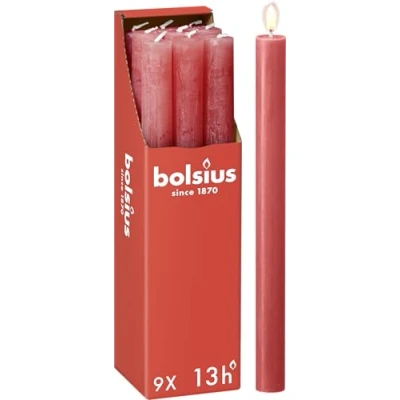 Image of Bolsius Tapered Dinner Pillar Candles Pink Pack of 9 Long Burning Time 13 Hours Household Candle Interior Decoration Unscented Natural Vegan Wax 27 x 2.3 cm Mother&#039;s Day