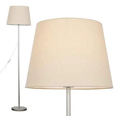 Image of MiniSun Modern Standard Floor Lamp in a Brushed Chrome Metal Finish with Beige Tapered Shade