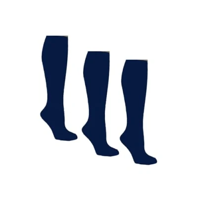 Image of Le11 Back to School Kids 3 Pairs Knee High Plain Cotton Rich Socks (9 12, Navy)
