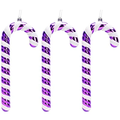 Image of Christmas Concepts® Pack of 3250mm Extra Large Candy Cane Baubles Shiny &amp; Glitter Decorated Decorations (Purple)