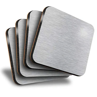 Image of Destination Vinyl ltd Great Coasters (Set of 4) Square Light Grey Metal Effect Drink Glossy Coasters/Tabletop Protection for Any Table Type #3731