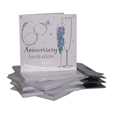 Image of 60th Diamond Anniversary Party Invitations {Holographic} 36 Multipack Cards with Envelopes