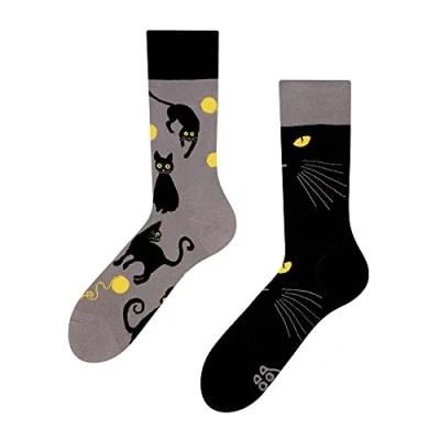 Image of Dedoles Unisex Socks for Women, Men &amp; Kids Cotton Funny Designs Football Bicycle Horses Plants Firefighter Gift Mismatched, Design: Cat Eyes, Colour: Grey, Size: 3 5 M / 2 4,5 W UK
