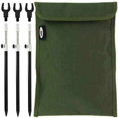 Image of DNA Leisure Aluminium Black Bank Sticks 30 50cm 1 3 Rod Rest Setup with Grippz &amp; Case Carp Fishing (3 Rod)