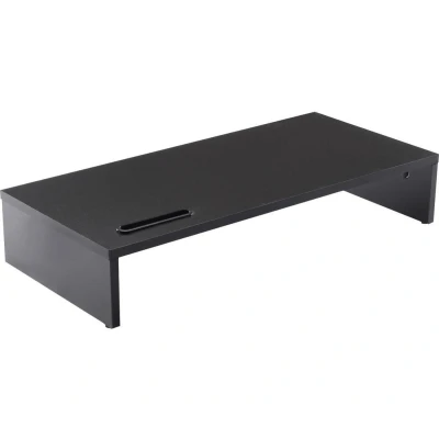 Image of Ttap Black Wooden Monitor Single Shelf Stand Computer Laptop TV Screen Riser Desk Organiser 54cm L x 24.5cm D 10.4cm H (with Smartphone Holder)