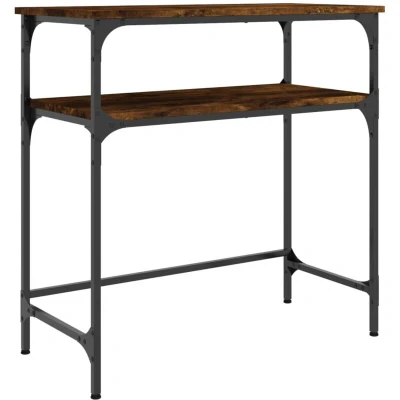 Image of vidaXL Smoked Oak Finish Console Table Engineered Wood Hallway End Sofa with Adjustable Feet and Metal Frame Stylish Furniture for Entryway, Living Room
