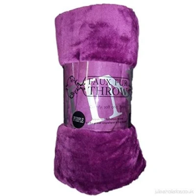 Image of Amber Linen Luxury Mink Faux Fur Throws, Plain Fleece Super Soft Blanket Sizes (PURPLE, SINGLE)