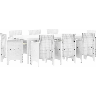 Image of vidaXL 9 Piece Garden Dining Set with Cushions White Poly Rattan