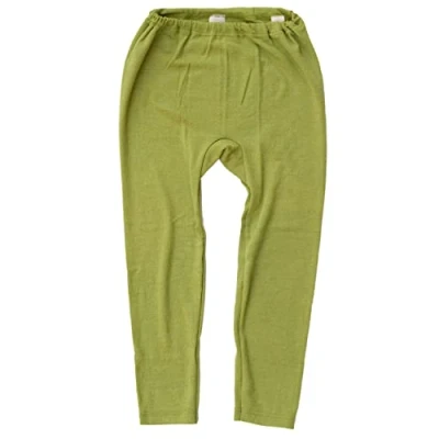 Image of Cosilana, Children&#039;s leggings, 70% wool, 30% silk, Plain green, 116 cm