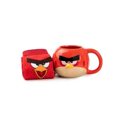 Image of Angry Birds Mug and Sock Set Adults Unisex Red J. Bird Character Graphic Print Calf Socks Ceramic Hot Drink in for Men &amp; Women Sega Game Merchandise Gift