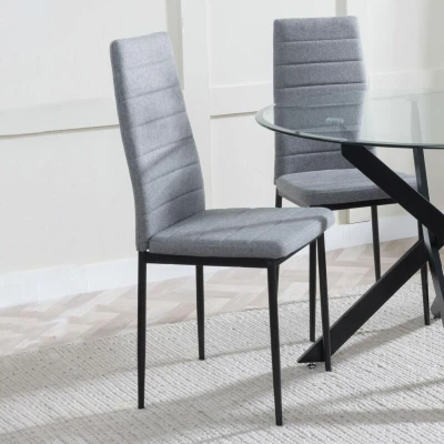 Image of Set of 4 Rovigo Dark Grey Fabric Dining Chair with Black Legs