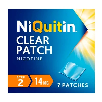 Image of NiQuitin 14 mg Nicotine Patch Step 2 Stop Smoking Aid Therapy 7 Clear Patches for 1 Weeks Treatment 24h Craving Control Invisible Patches, Count (Pack of 1)